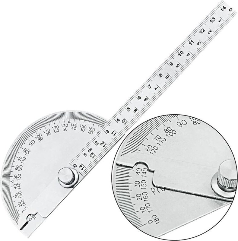 Edelstahl-Winkelmesser, 0–180° Winkel-Goniometer mit 140 mm Messlineal, Metall-Winkelmesser mit Feststellschraube, Unive...