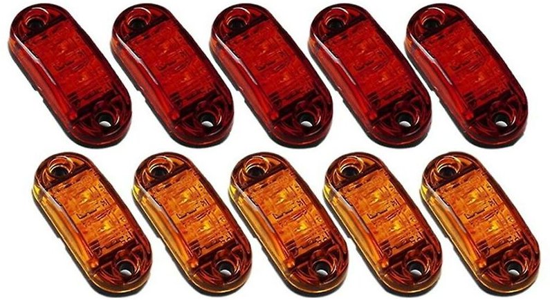 X bernsteinfarbene + 5 x rote LEDs für pkw, lkw, Anhänger, Wohnmobil, oval, 2,5 Zoll, Seitenmarkierungsleuchte