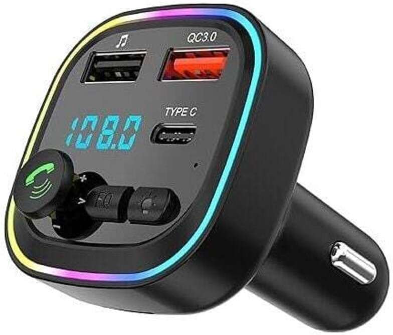 Bluetooth 5.3 FM-Transmitter, Bluetooth-Kfz-Adapter, kabelloses MP3-Kit mit Schnellladefunktion (QC3.0), 2 USB-Anschlüss...