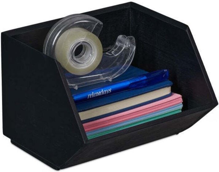 Stackable bamboo desk organiser