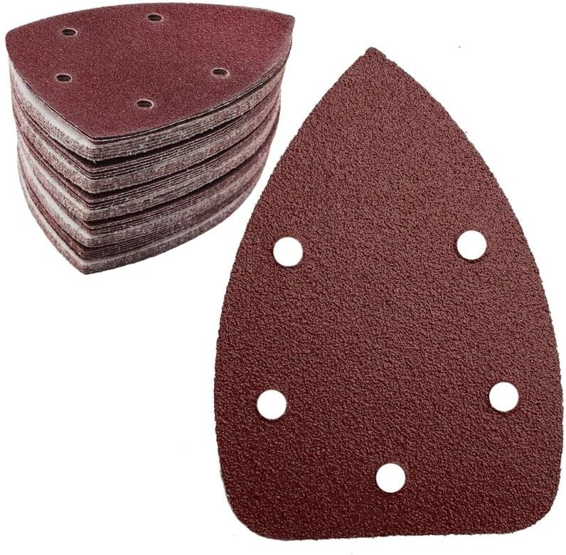 50 Stück Dreieck-Schleifpapierblätter, Körnung 80, 5 Löcher, Klett-Schleifpapier, für Dreieckschleifer 140 x 100 mm