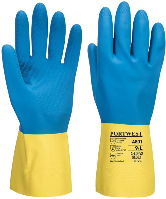 Latex-Handschuhe Doppelbeschichtung Gelb/Blau L - Größe 9