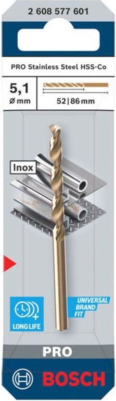Bosch PRO Spiralbohrer Stainless Steel HSS-Co, 5,1 x 52 x 86 mm