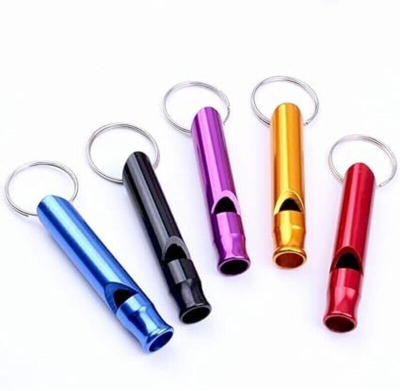 Set mit 5 Aluminium-Erste-Hilfe-Pfeifen mit Schlüsselanhängern für Sportschiedsrichter, Wandern, Camping und Klettern