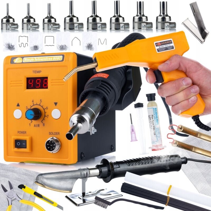 Rosfix Set Lötstation 858D + Kunststoffschweißgerät + Lötkolben + Flussmittel + Düsen + Gitter + Schweißdrähte – 700 W, ...
