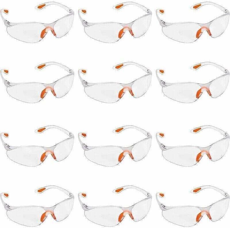 12er-Packung transparente Schutzbrillen – Schutzbrillen mit Kunststoffgläsern, Nasensteg und Bügelenden aus Gummi für zu...