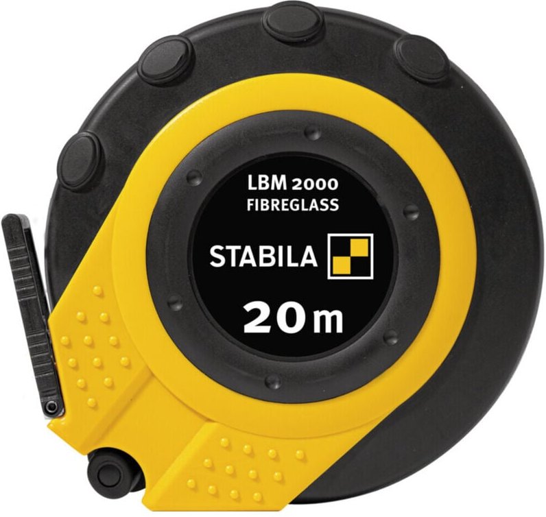 STABILA Kapselbandmaß LBM 2000, 20 m, Glasfaserband mit metrischer Skala, Universalhaken