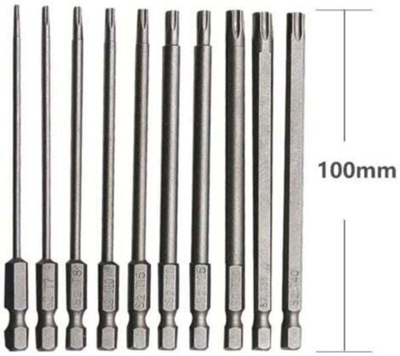 10-teiliges langes Bit-Set für Schraubendreher und elektrische Schraubendreher. Langer Torx-Bit aus Chrom-Vanadium-legie...