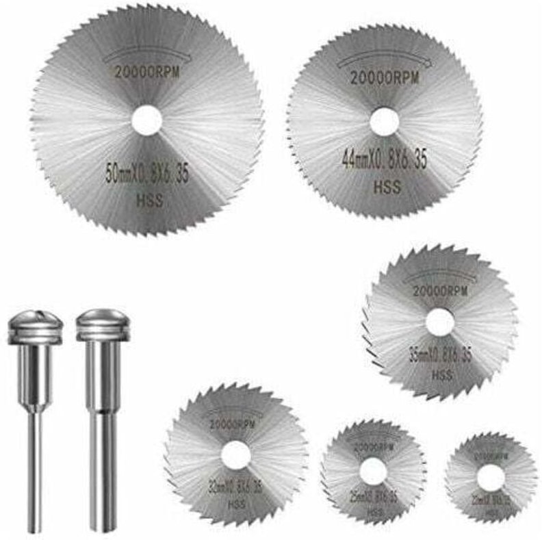 Kreissägeblatt, 6-tlg. Kreissägeblatt-Set mit 2 Stück 1/8-Zoll-Verlängerungsdorn, Rotationsbohrblätter, Stahlsägescheibe...