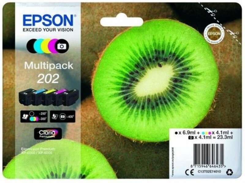 Epson C13T02E74010 Druckerpatronen Multipack 202 Schwarz, Cyan, Magenta, Gelb (C13T02E74010)