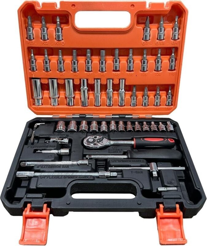 Kfz-Reparaturset inklusive umkehrbarer Ratschenschlüssel, drehbarem Griff und Verlängerungsstangen – Aufbewahrungskoffer...