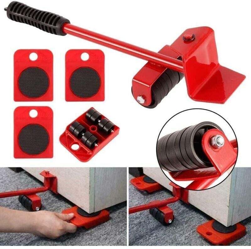 Hebezubehör, XU, Müheloses Möbeltransport-Set, Möbeltransporter mit Rollen, 1 Hebestange und 4 Transportrollen, bis zu 3...