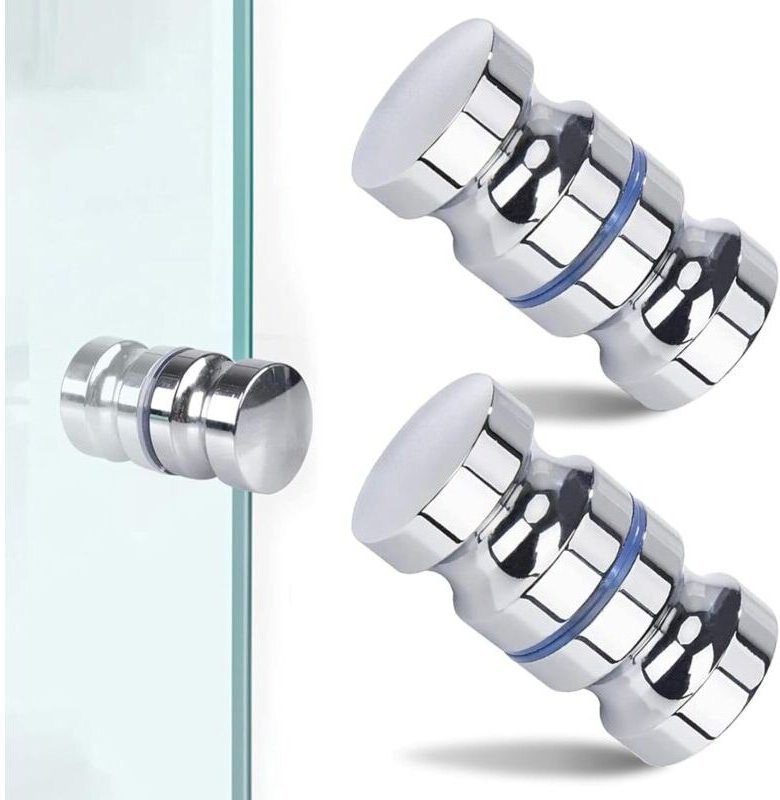 Set mit 2 Dusch-/Badewannentürgriffen (30 mm), poliertes Chrom, robuste runde Schiebetürgriffe aus Edelstahl