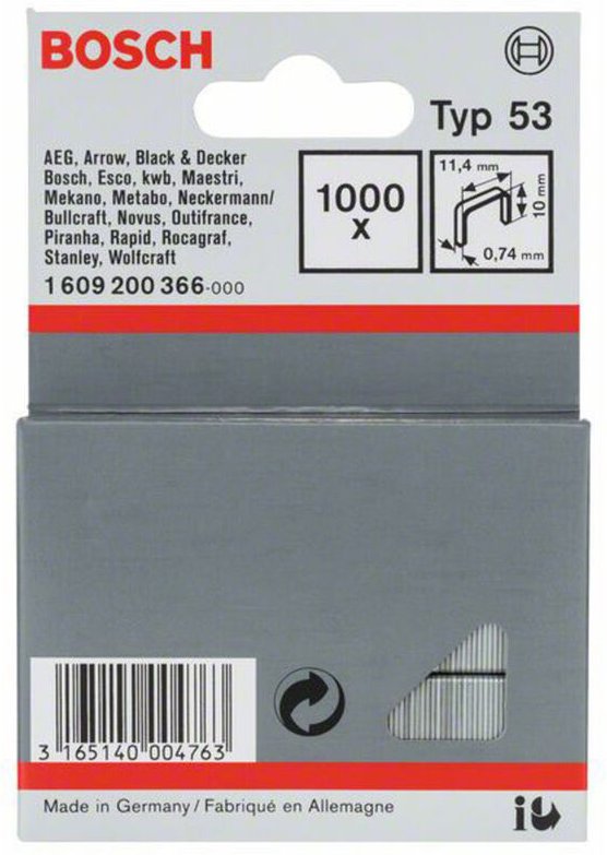 Bosch Accessories 1609200366 Feindrahtklammern Typ 53 1000 St. Abmessungen (L x B) 10 mm x 11.4 mm