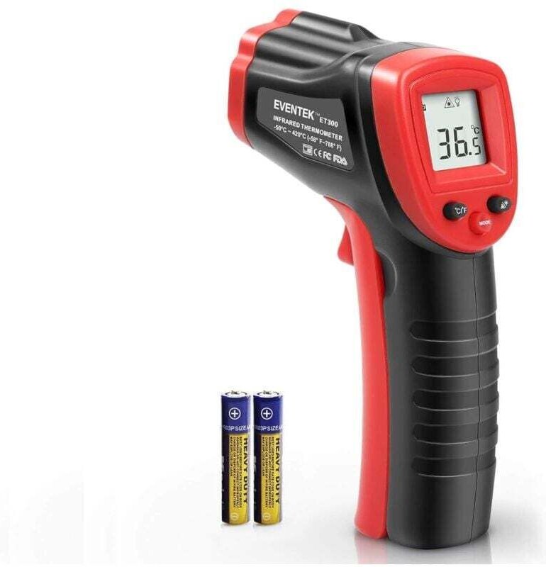 Berührungsloses, nicht-medizinisches Infrarot-Industriethermometer mit digitaler LCD-Anzeige. Modell ET312 in Schwarz/Ro...