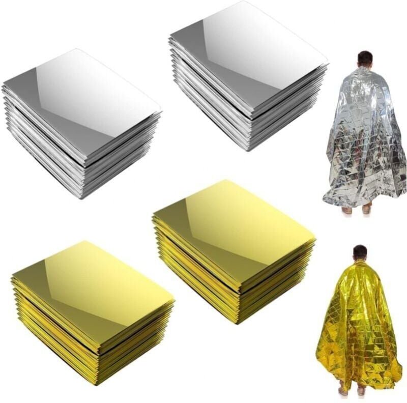 Survivaldecke 4er Pack, Notfalldecke 210 x 160 cm, Wiederverwendbare Thermodecke gegen Kälte und Hitze für Outdoor Survi...