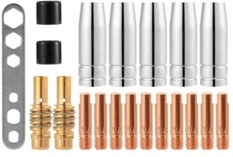 Packung mit 20 Kontaktspitzen für 15AK MIG/MAG-Schweißdüse, M6 0,8 x 25 mm Gasanschlusshalter (10 x Kontakt, 5 x Düse, 2...