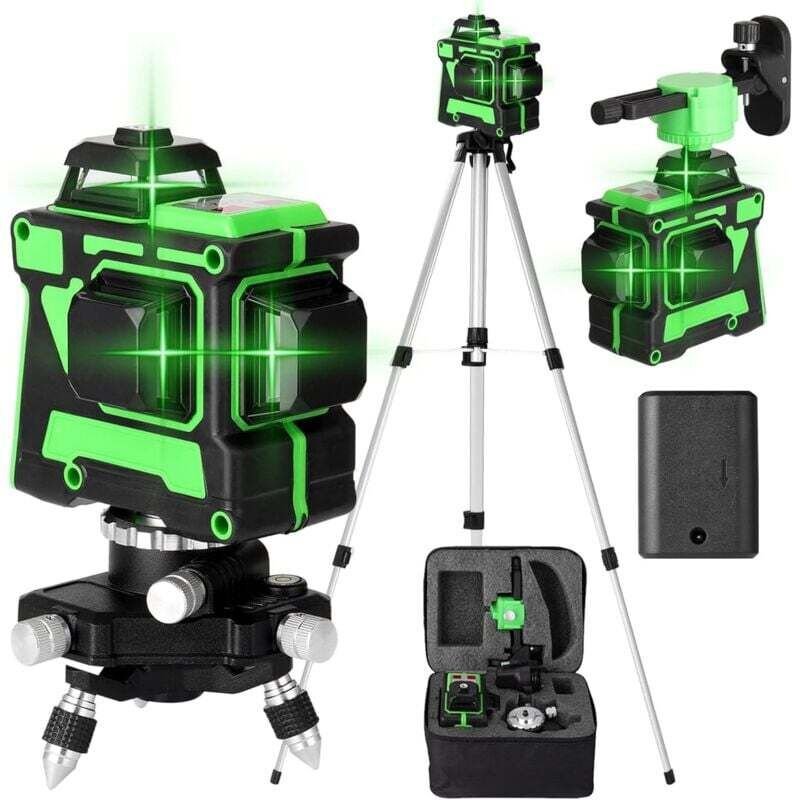 Vtizikl Niveau Laser 3D 12 Lignes - Double 360° Horizontal/Vertical - Pivotant 120° - Trépied 1,2m Offer - Idéal Placo &...