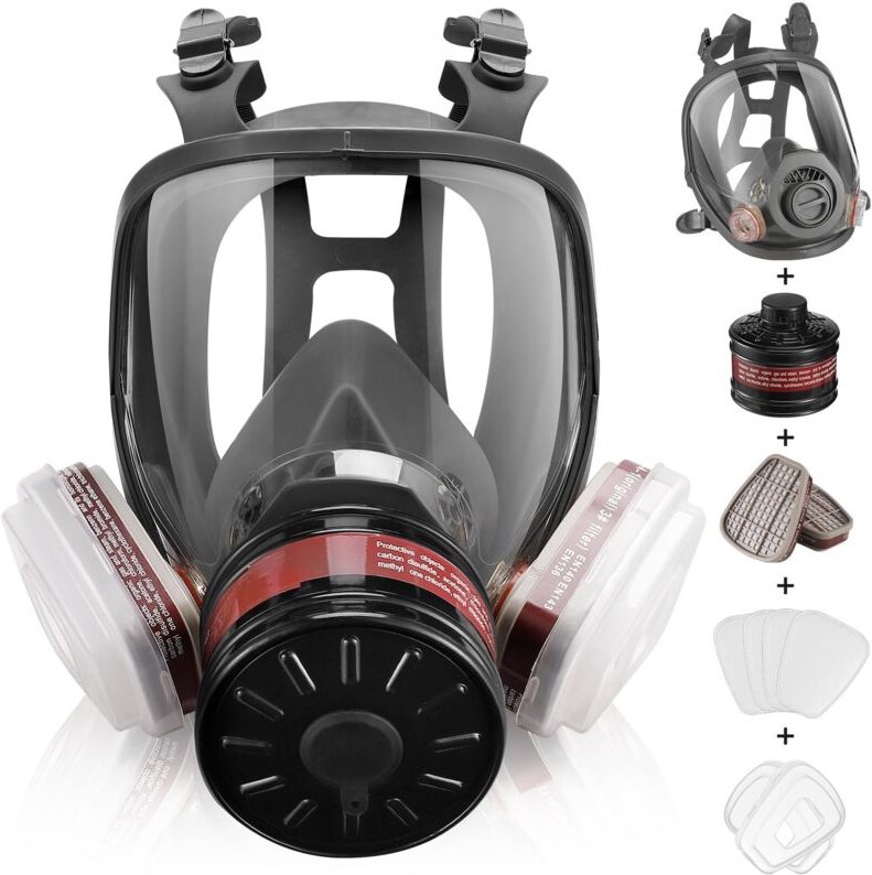 Vollmasken-Gasmaske – Wiederverwendbare Atemschutzmaske für nukleare und chemische Überlebensgase mit Aktivkohlefilter 6...