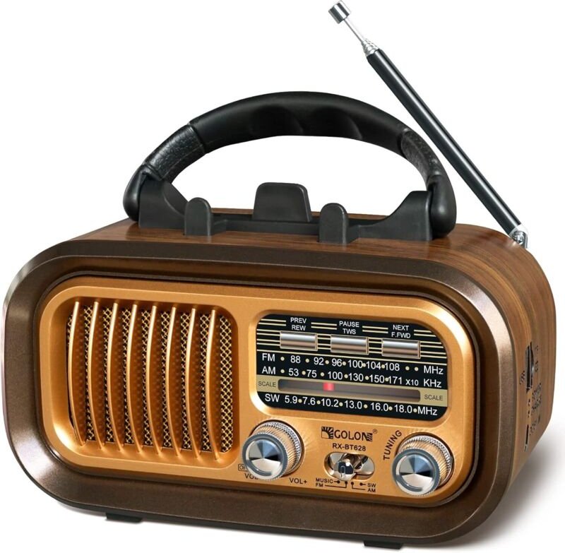 Tragbares Radio im Vintage-Stil, Bluetooth FM/AM (MW)/SW, exzellenter Empfang, USB SD TF MP3-Player, batterie- und netzb...