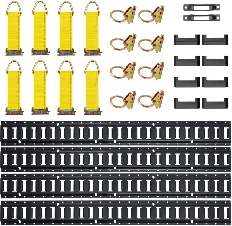 E Track Tie-Down Rail Kit, 30PCS 5FT Set, enthält 4 Stahlschienen, 2 einzelne Schlitze, 8 O-Ringe, 8 Tie-Offs mit D-Ring...