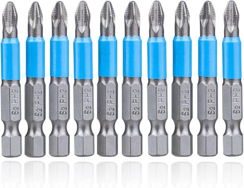 10-teiliges Anti-Rutsch-Schlagschrauber-Bit-Set, 50 mm, magnetisch, PH2, Kreuzschlitz-Schraubendreher-Bit, Sechskantscha...
