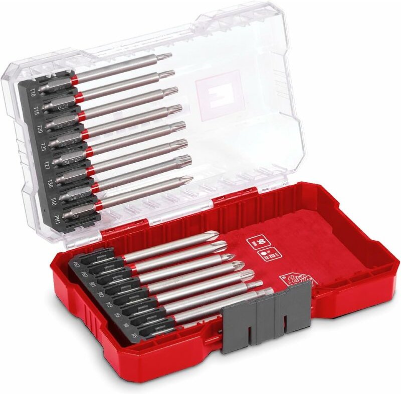 Einhell M-CASE 16-tlg. Bit-Set (für Akkuschrauber und Bohrmaschinen mit 90-mm-Bits aus sandgestrahltem S2 Stahl und E 6....