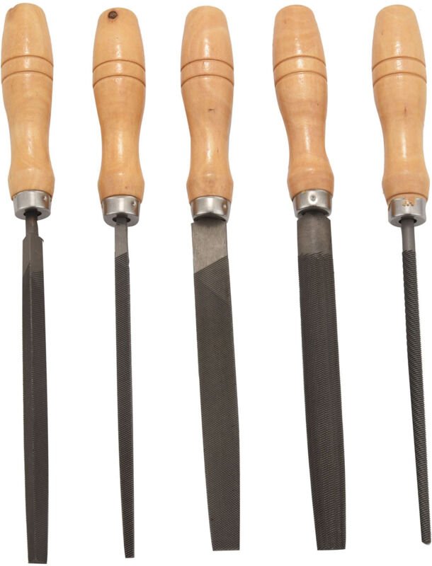 Feilensatz aus Kohlenstoffstahl mit Holzgriffen, Raspel für Holz, Metall, Kunststoff, 5-teilig (Stahlfeile)