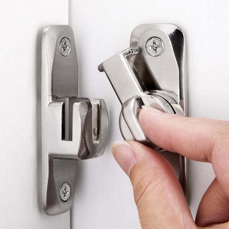 Vtizikl Serrure de porte inclinable à 90/180 degrés, ferme-porte coulissant, serrure de porte à pousser, argent