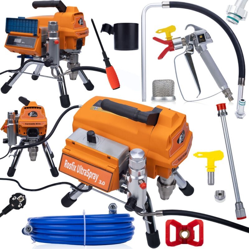 Rosfix Tornado RT4 UltraSpray – Airless Farbspritzgerät 3000 W, 22 MPa, 3,2 l/min LCD, 2 Pistolen, UltraSpray 3.0 Für In...