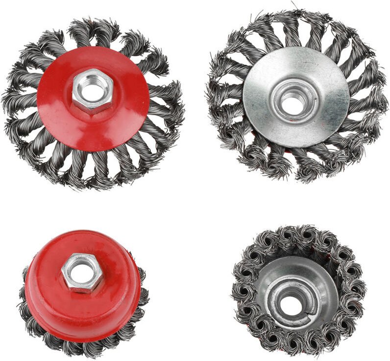 Drahtbürstenset mit gedrehtem Knoten, 4-teilig. Drahtbürsten-Set mit Trennscheibe, Stahldraht-Trennscheibe, 2 x 75 mm Dr...