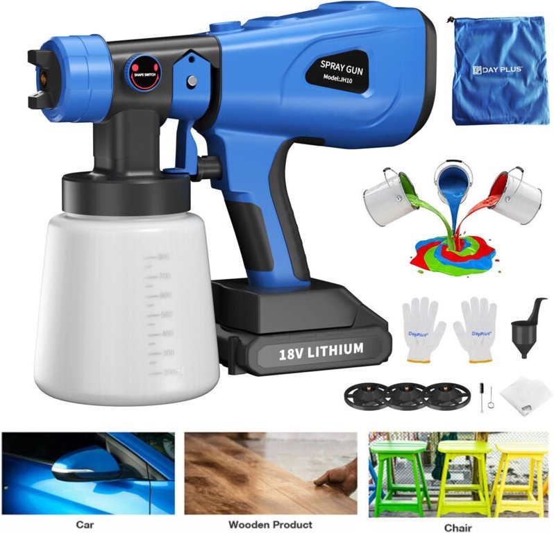 Dayplus - 1000ml hvlp Farbsprühsystem Wandfarbe Farbsprühgerät Spritzpistole Set / Akku