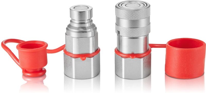 1/2 Zoll flache Hydraulikkupplungen, 3/4 SAE-Hydraulik-Schnellkupplungen für Kompaktlader mit 2 Staubkappen (ISO16028) -...