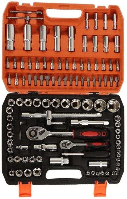 108-teiliger Werkzeugsatz für mechanische Reparaturen, inklusive Schlagschrauber-Einsätze, Ratschen- und Innensechskants...