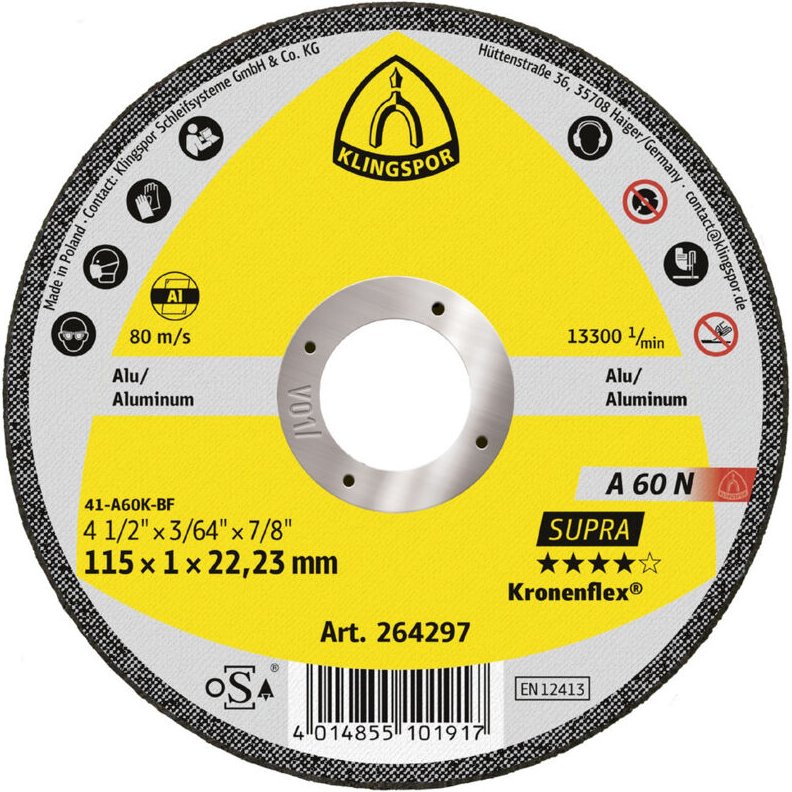 Klingspor A 60 N Supra 264298 Trennscheibe gerade 125 mm 25 St. Aluminium