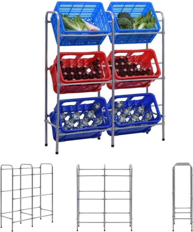 The Living Store - Kistenregal für 6 Kisten Silbern 96x33x116 cm Stahl