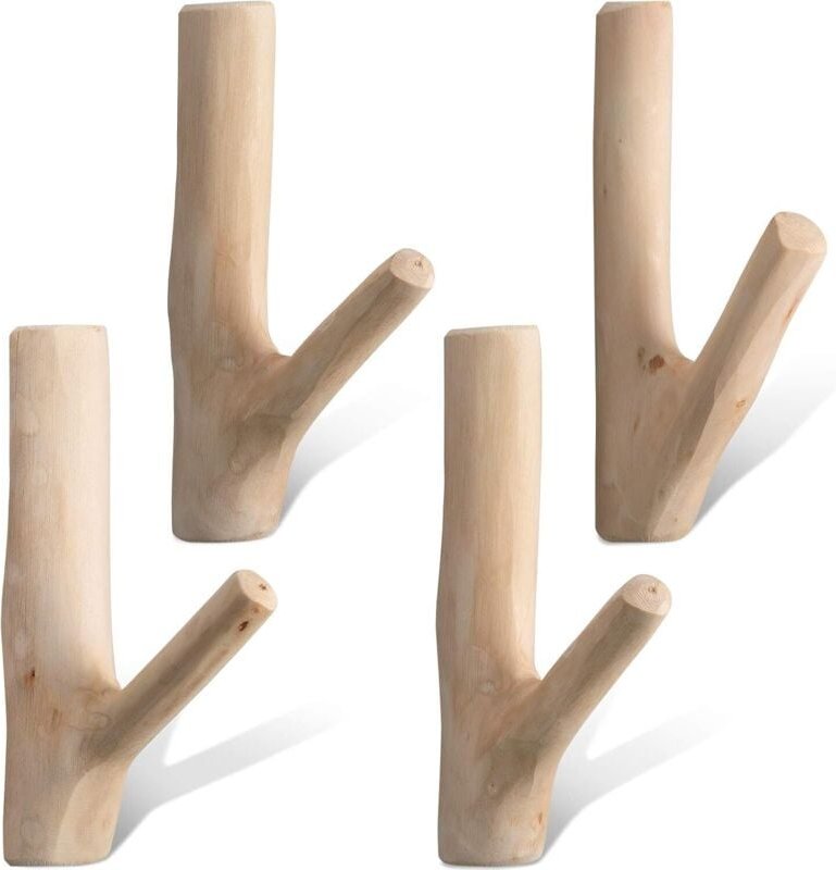 Vtizikl Crochet mural vintage en bois naturel véritable branche d'arbre, ensemble de crochets muraux faits à la main, cr...