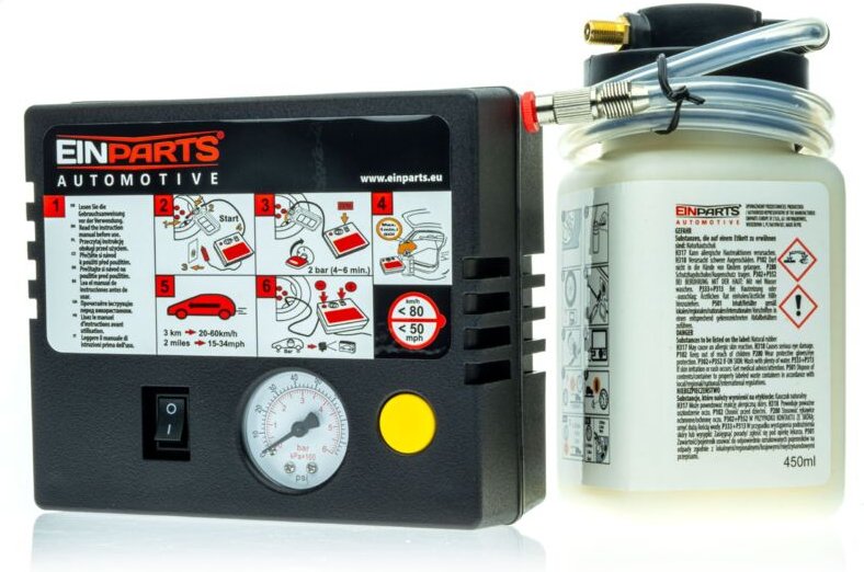 EPAP08 120-W-Kompressor + 450 ml Dichtmittel – Schnelles Reifenpannen-Reparaturset