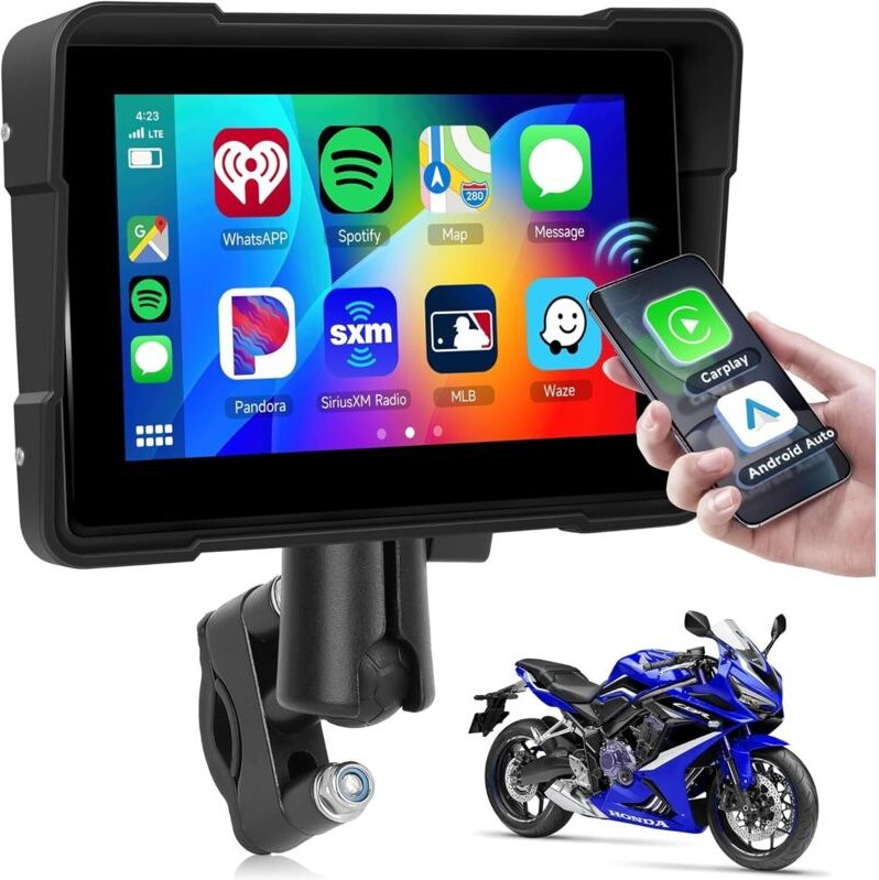 Kabelloses Carplay-Display für Motorrad, 5 Zoll Carpuride Motorrad-Touchscreen, IP67 wasserdicht mit Android Auto Airpla...