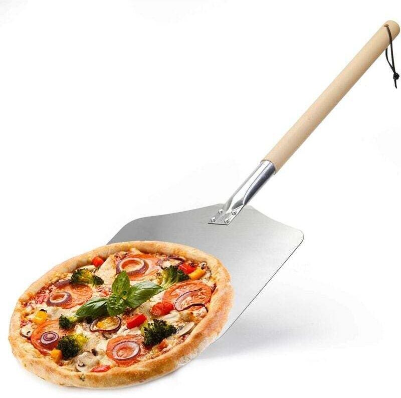 Pizzaschieber aus Aluminium, Pizzaofen mit langem, rutschfestem Holzgriff, abnehmbarem Aluminium