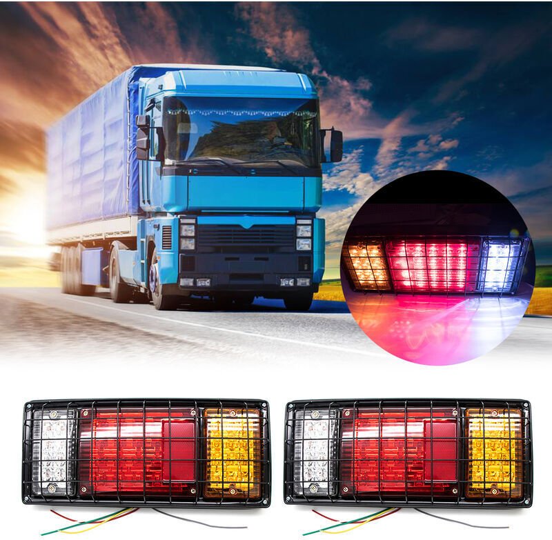 Rücklichtleiste für LKW – 40 superhelle LED-Bremsblinker mit Eisengitterabdeckung, 12/24 V