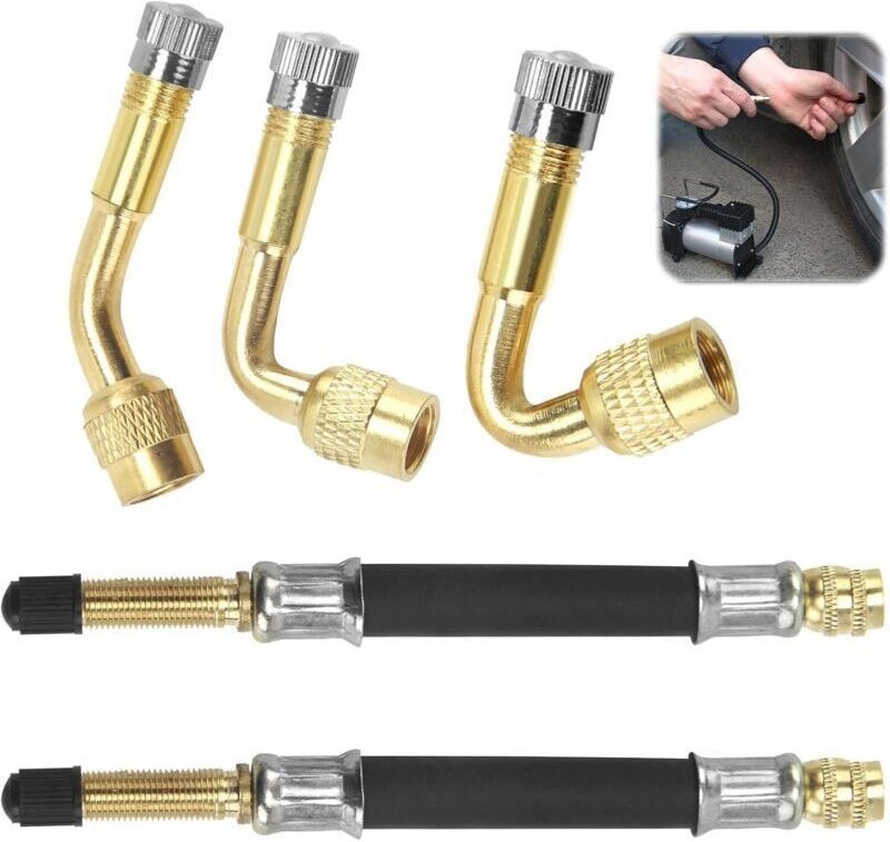 3-teiliges Reifenventil-Verlängerungsset, 45°, 90°, 135° Luftreifenventiladapter mit 2 Ventilverlängerungen, Messingvent...