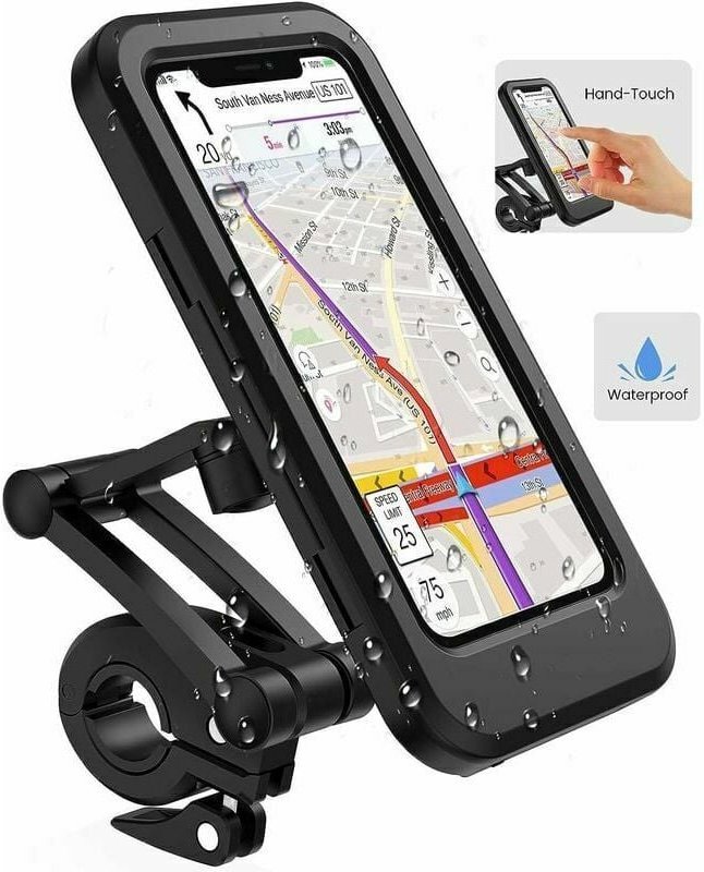 Supporto per telefono da bici, supporto per smartphone impermeabile con touch screen, girevole a 360°, altezza regolabil...