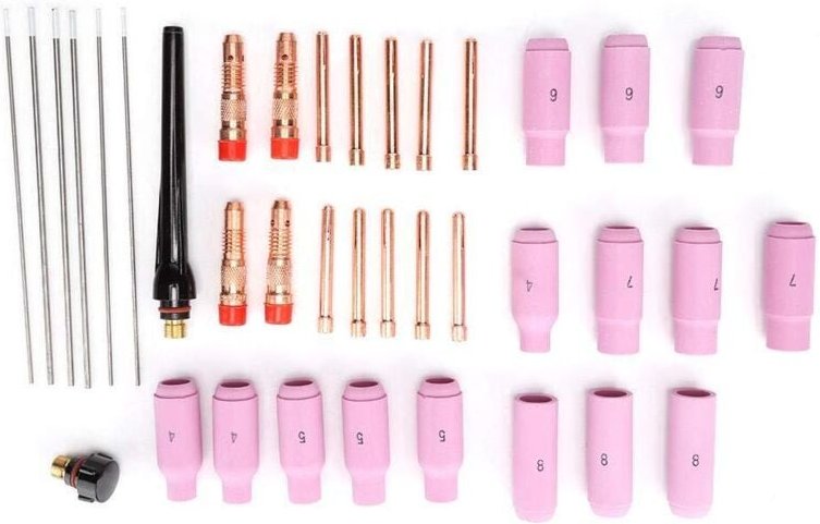 Aluminiumoxiddüse, 37-teiliges WIG-Teileset Wolframelektrode Aluminiumoxiddüsen-Spannzangenkörper-Rückkappe für WP17/18/...