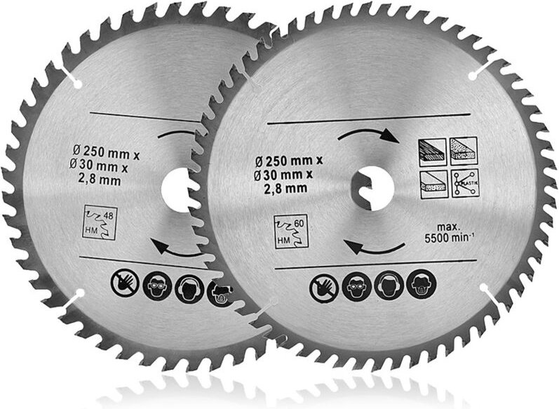 Kreissägeblatt aus Hartmetall (TCT), 250 mm, 48 und 60 Zähne, schnittschnell und glatt für hartes und weiches Holz