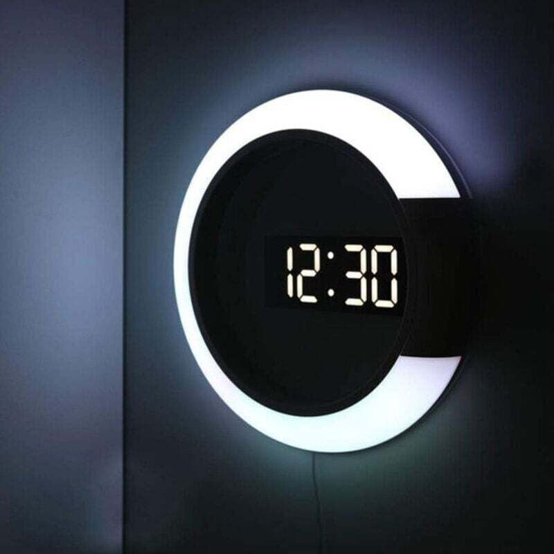 Vtizikl Horloge murale à LED, télécommande créative, horloge numérique, miroir creux, alarme de température, 7 couleurs ...