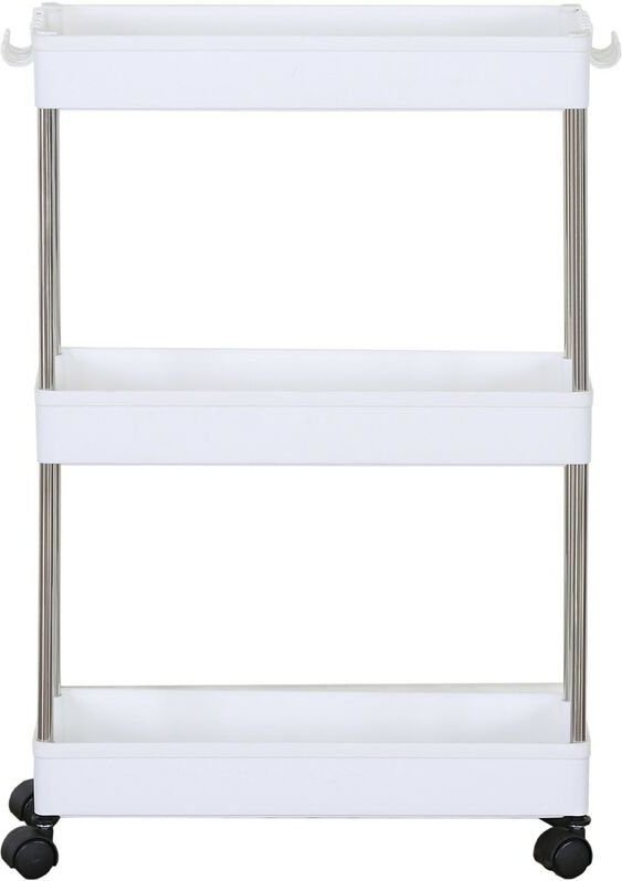 Rebecca Mobili Küchenwagen mit Rädern 3 Etagen Kunststoff Weiß Platzsparend