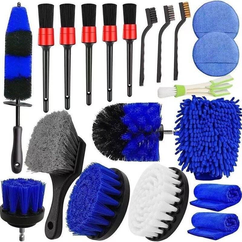 20 Kit Nettoyage Voiture avec Brosse Jante Voiture,Brosse Perceuse,Gant Microfibre Chiffon Microfibre Voiture,Brosse Mét...