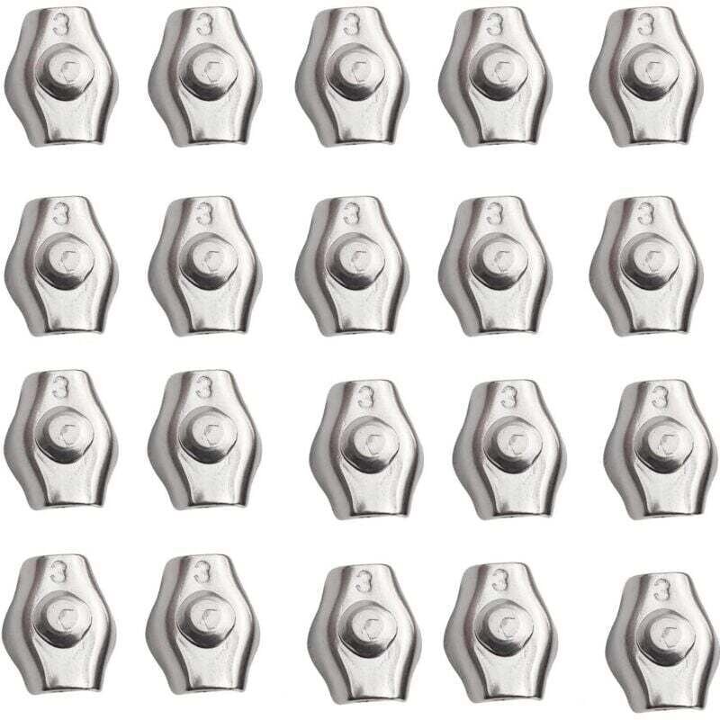 24-teiliges Set Metallkabelklemmen, Edelstahl-Kabelklemmen, M3-Stahlkabelklemmen, Metallklemmen für Seile, Kabel, Wäsche...