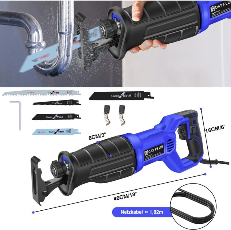 Dayplus - Elektro Säbelsäge 2600W Tigersäge elektrischer Fuchsschwanz Reciprosäge Holz diy